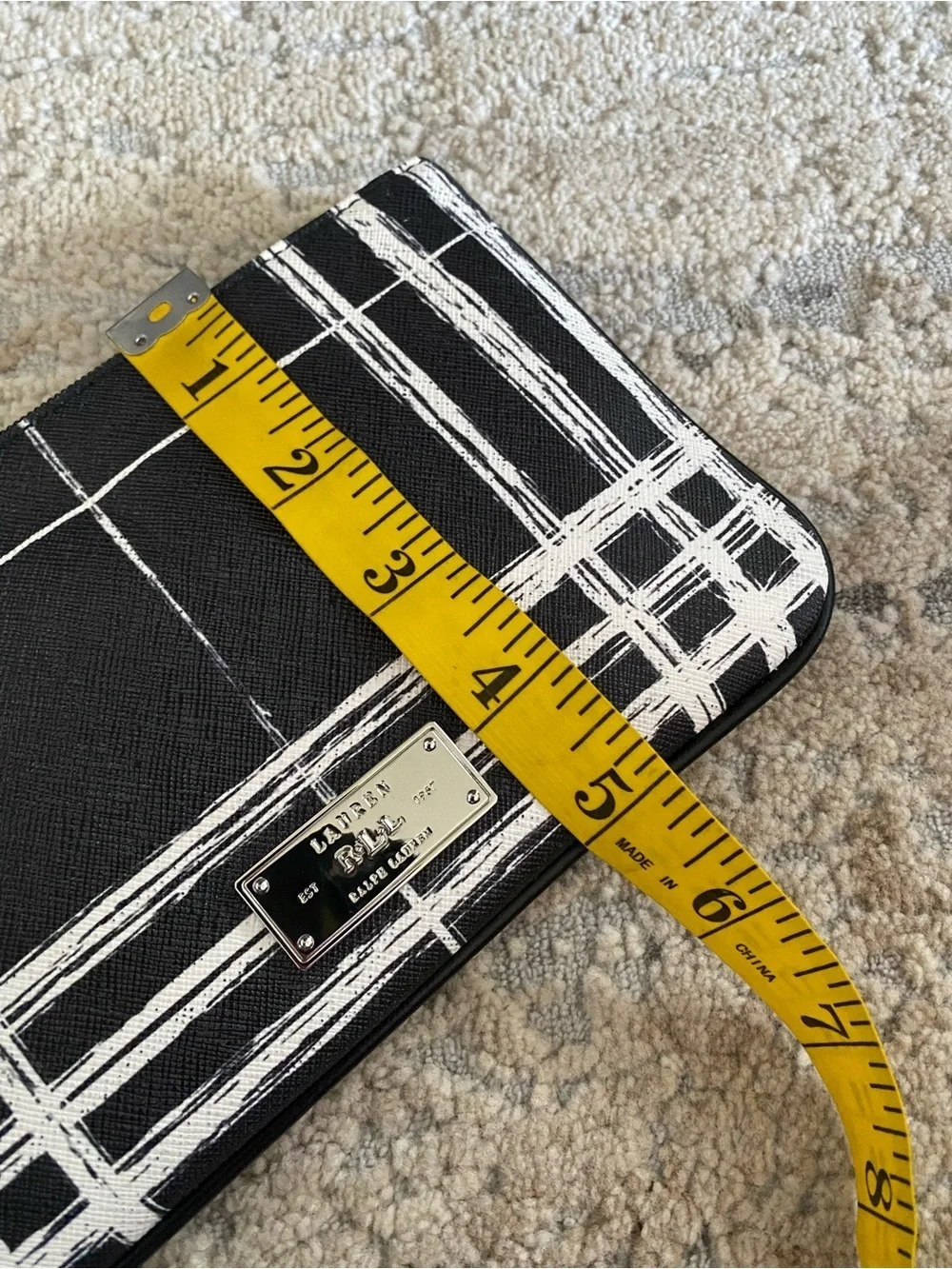 Ralph Lauren Swanfield Large Wristlet Clutch Black & White Plaid Checked Wallet